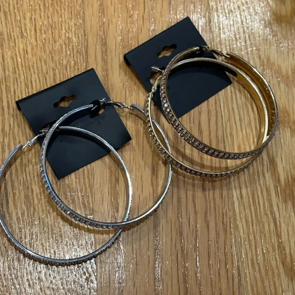 Large rhinestone hoop earrings silver gold